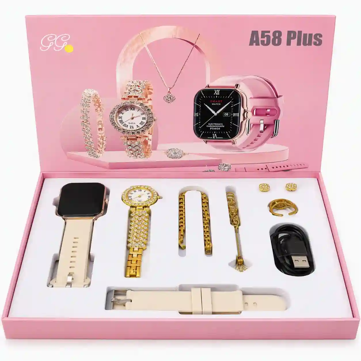 A58 Plus Smartwatch & Fashion Jewelry Combo Pack