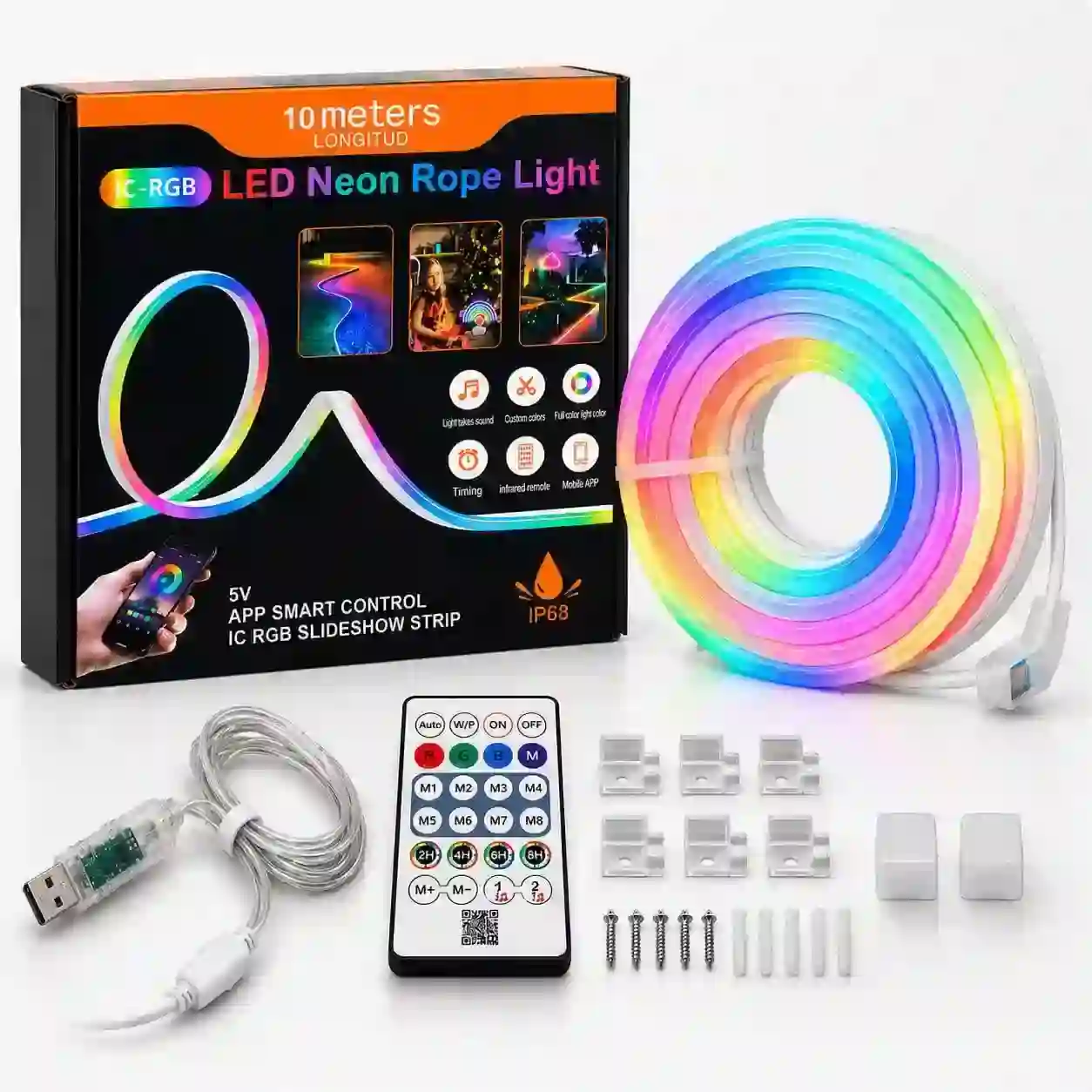 10M IC RGB LED Neon Rope Light with App & Remote Control