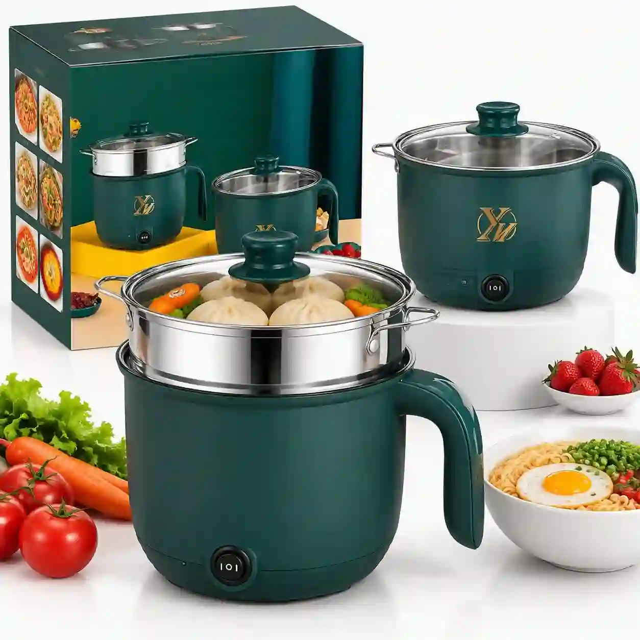 Multi-Function Electric Hot Pot Cooker with Stainless Steel Steamer