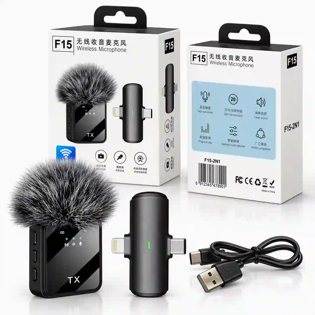 F15 2-in-1 Wireless Lavalier Microphone
